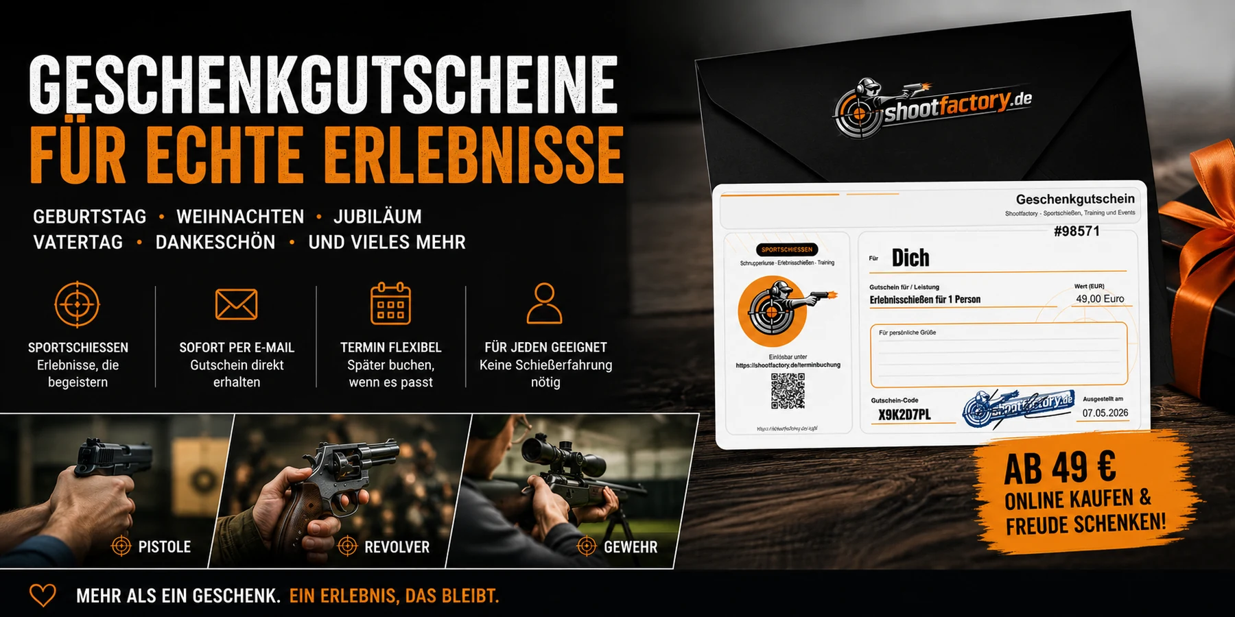 Shootfactory Geschenkgutscheine für Schießerlebnisse